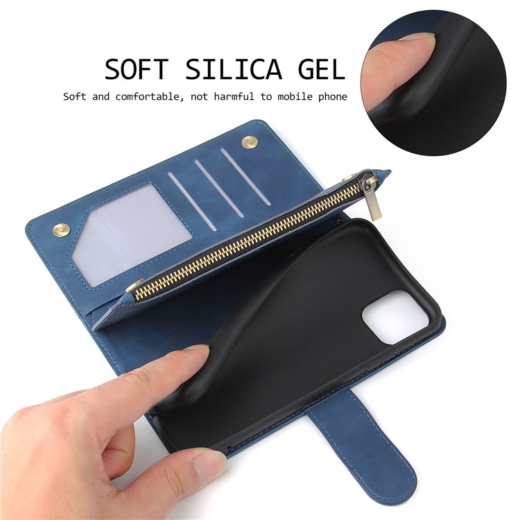 Zipper Pocket Leather Wallet Case for iPhone 11 Pro Max 6.5 inch - Blue-8