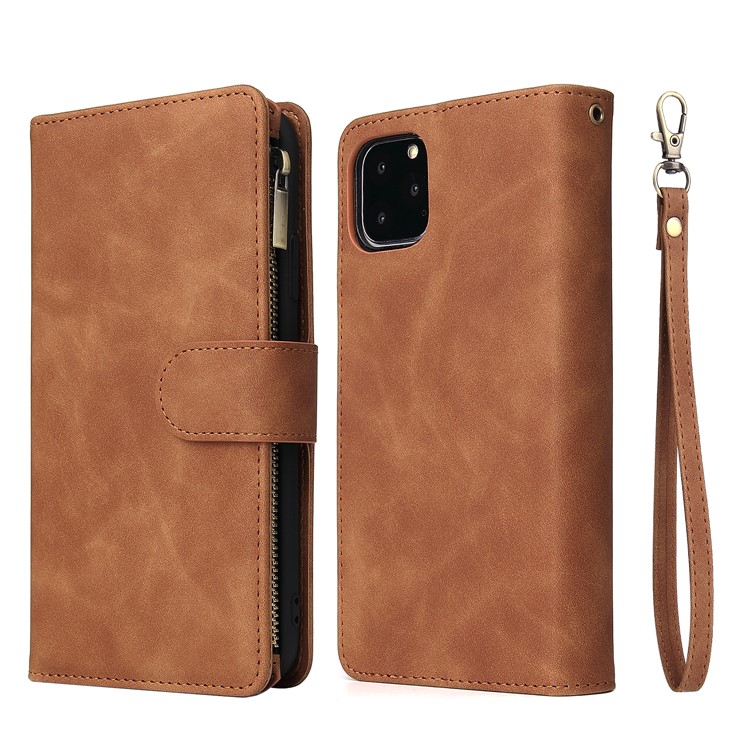 Zipper Pocket Leather Wallet Case for iPhone 11 Pro Max 6.5 inch - Brown-1