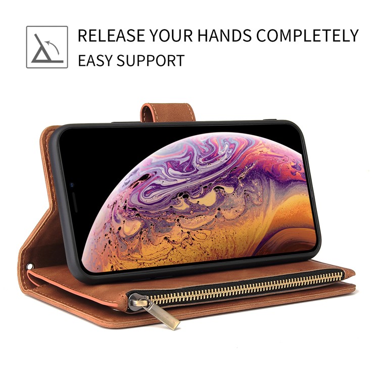 Zipper Pocket Leather Wallet Case for iPhone 11 Pro Max 6.5 inch - Brown-2