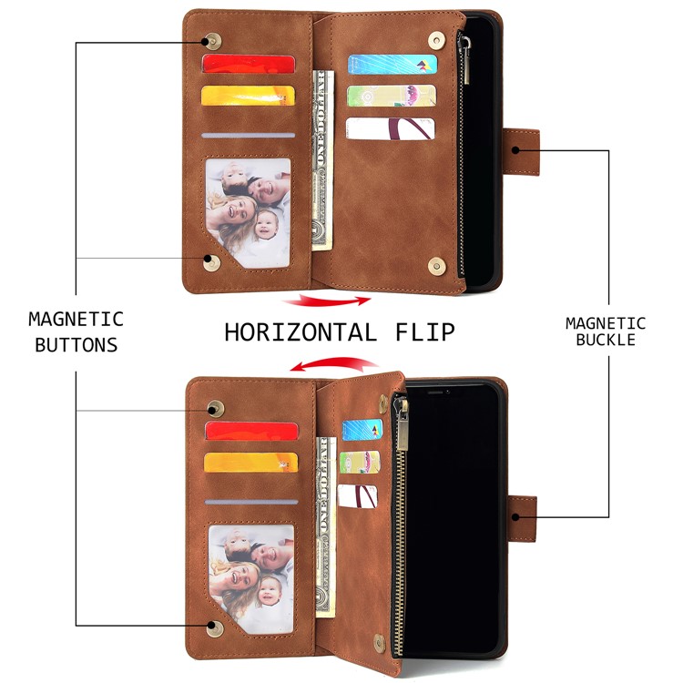 Zipper Pocket Leather Wallet Case for iPhone 11 Pro Max 6.5 inch - Brown-3