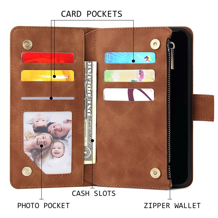 Zipper Pocket Leather Wallet Case for iPhone 11 Pro Max 6.5 inch - Brown-4
