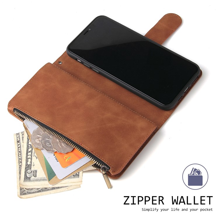 Zipper Pocket Leather Wallet Case for iPhone 11 Pro Max 6.5 inch - Brown-5
