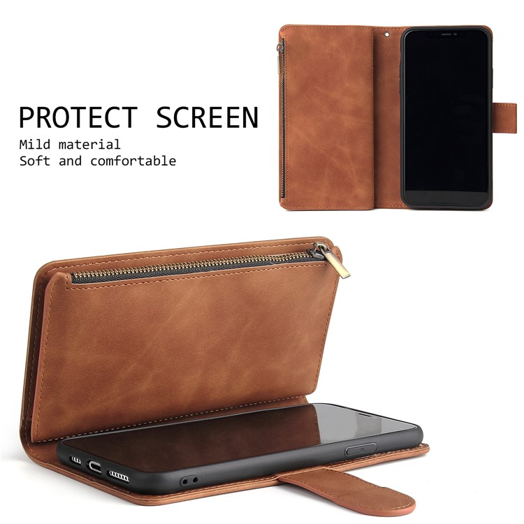 Zipper Pocket Leather Wallet Case for iPhone 11 Pro Max 6.5 inch - Brown-6