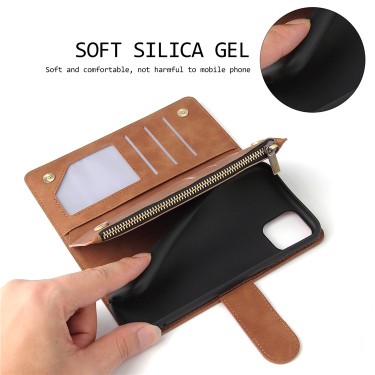 Zipper Pocket Leather Wallet Case for iPhone 11 Pro Max 6.5 inch - Brown-8