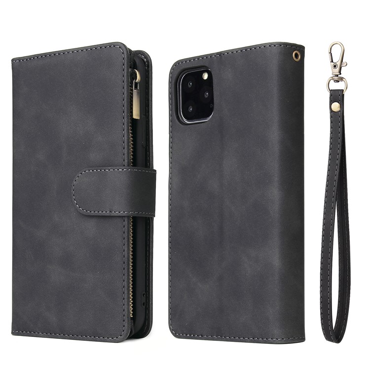 Zipper Pocket Leather Wallet Stand Case for iPhone 11 Pro 5.8 inch - Black-1