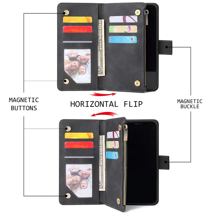 Zipper Pocket Leather Wallet Stand Case for iPhone 11 Pro 5.8 inch - Black-6