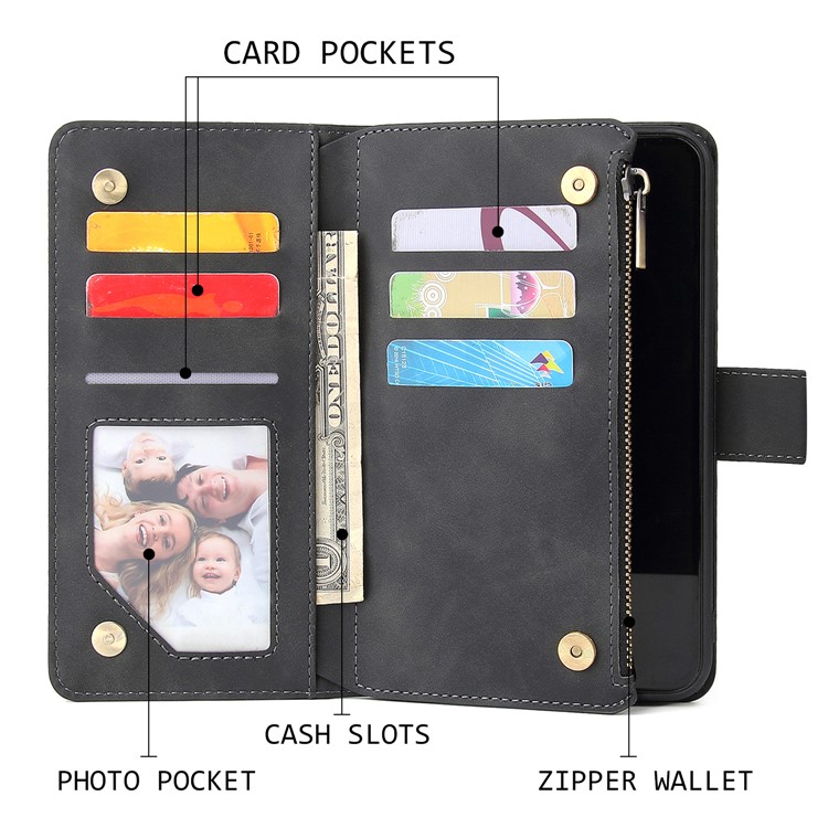 Zipper Pocket Leather Wallet Stand Case for iPhone 11 Pro 5.8 inch - Black-7