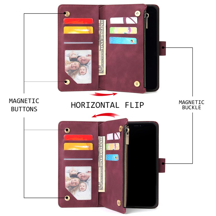 Zipper Pocket Leather Wallet Stand Case for iPhone 11 Pro 5.8 inch - Wine Red-3