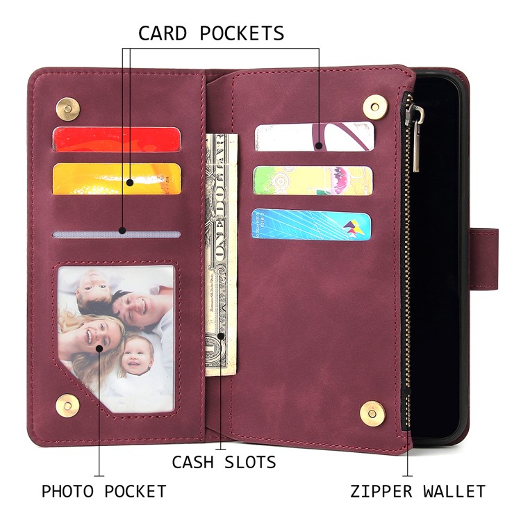 Zipper Pocket Leather Wallet Stand Case for iPhone 11 Pro 5.8 inch - Wine Red-4