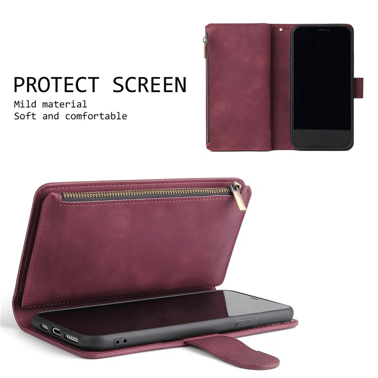 Zipper Pocket Leather Wallet Stand Case for iPhone 11 Pro 5.8 inch - Wine Red-6