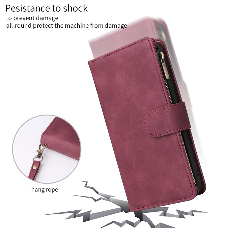 Zipper Pocket Leather Wallet Stand Case for iPhone 11 Pro 5.8 inch - Wine Red-7