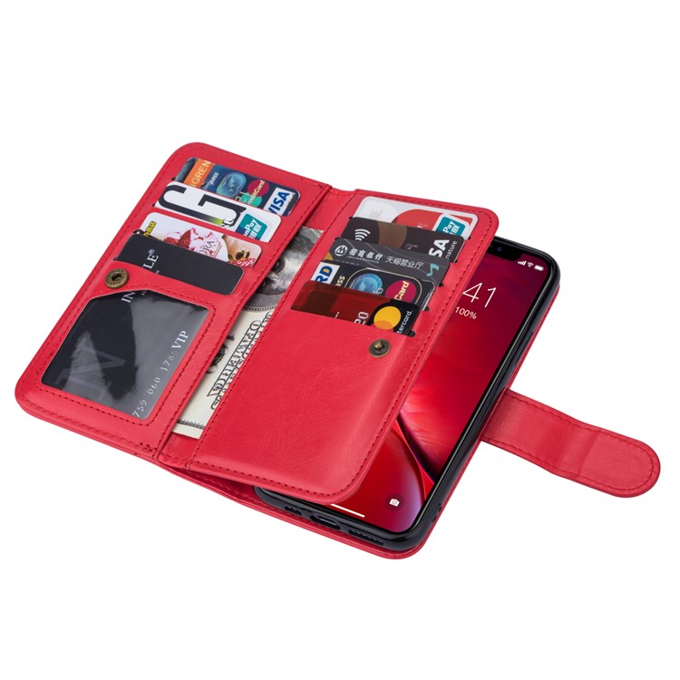 Detachable 9 Card Slots Leather Wallet Casing Cover for iPhone 11 Pro 5.8 inch - Red-2