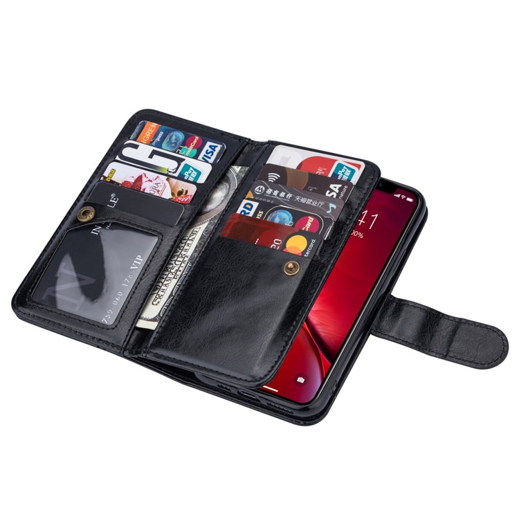 Cubierta de Billetera de Cuero Desmontable de 9 Tarjetas Para la Carcasa de Cuero Para Iphone 11 Pro 5.8 Pulgadas - Negro