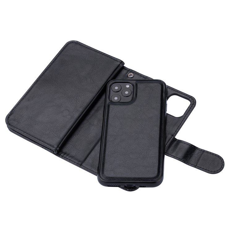 Coperchio Involucro da Portafoglio in Pelle Slot da 9 Schede Staccabile Per Iphone 11 Pro 5,8 Pollici - Nero