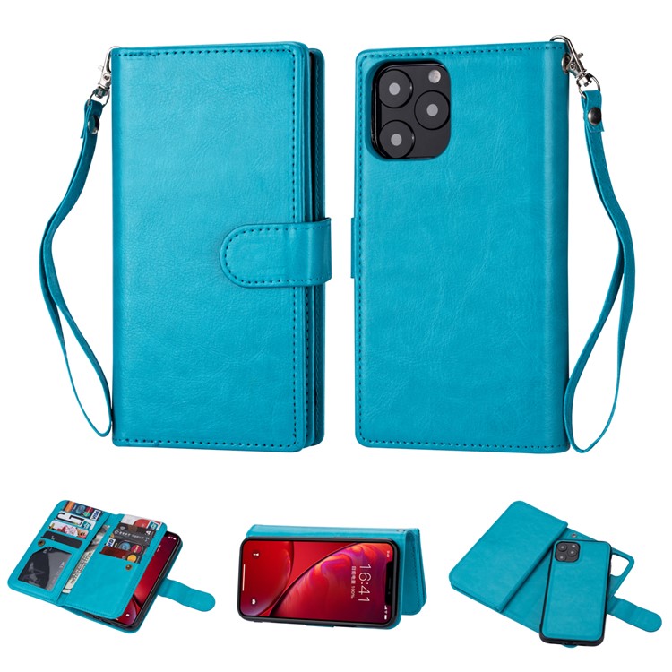 Staccabile 9 Slot Per Schede Coperchio Del Corpo Del Raccoglitore Cuoio Per L'iphone 11 Pro 5,8 Pollici - Blu-1