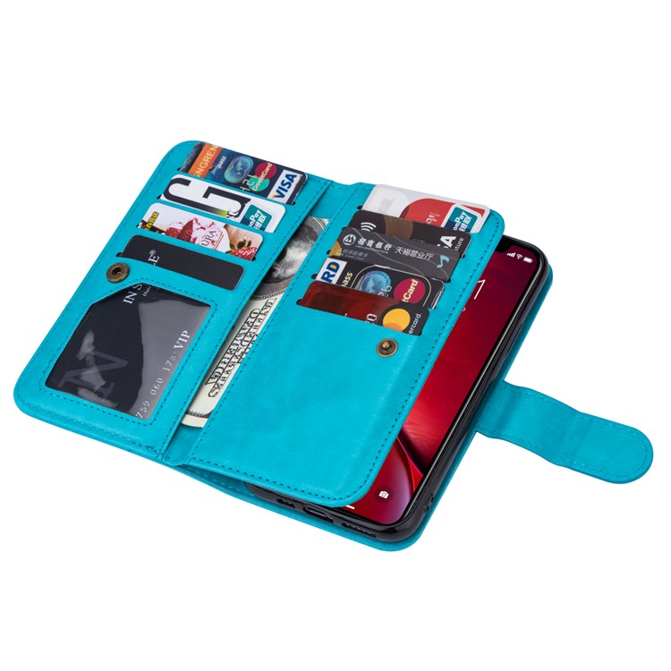Staccabile 9 Slot Per Schede Coperchio Del Corpo Del Raccoglitore Cuoio Per L'iphone 11 Pro 5,8 Pollici - Blu-2