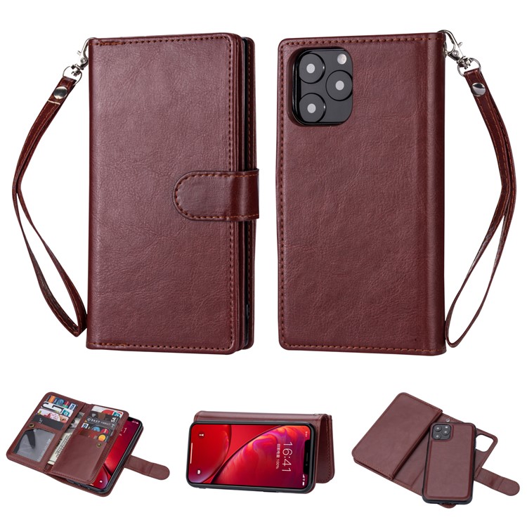 Detachable 9 Card Slots Leather Wallet Casing Cover for iPhone 11 Pro 5.8 inch - Brown-1