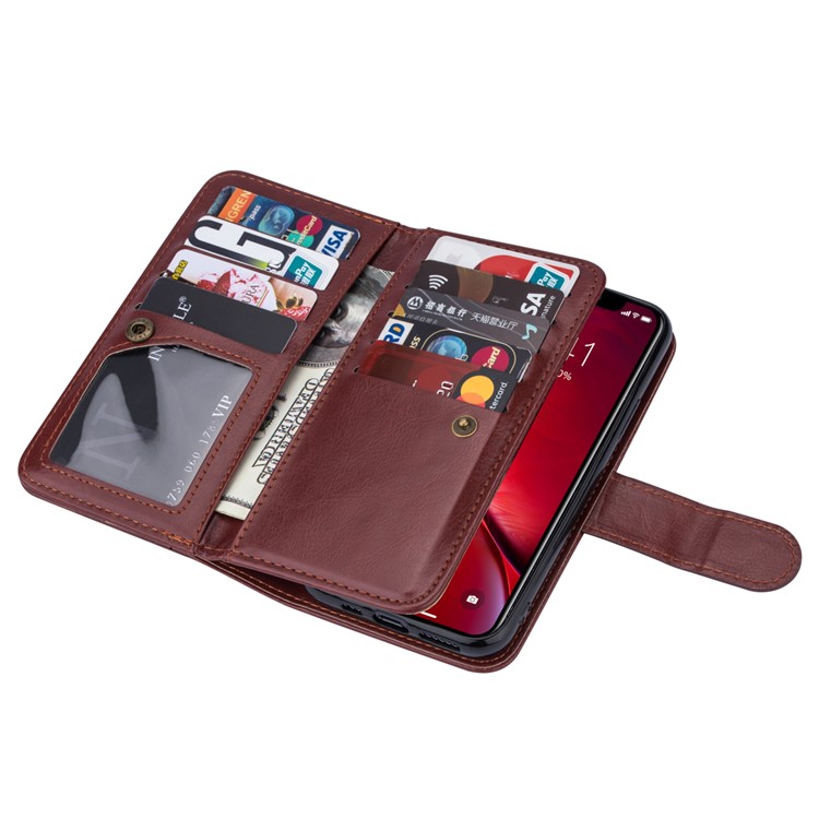 Detachable 9 Card Slots Leather Wallet Casing Cover for iPhone 11 Pro 5.8 inch - Brown-2