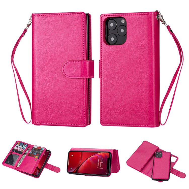 Detachable 9 Card Slots Leather Wallet Case for iPhone 11 Pro Max 6.5 inch (2019) - Rose-1