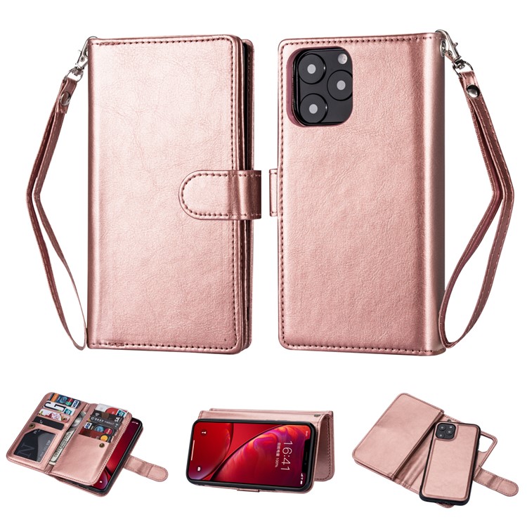 Detachable 9 Card Slots Leather Wallet Case for iPhone 11 Pro Max 6.5 inch (2019) - Rose Gold-1