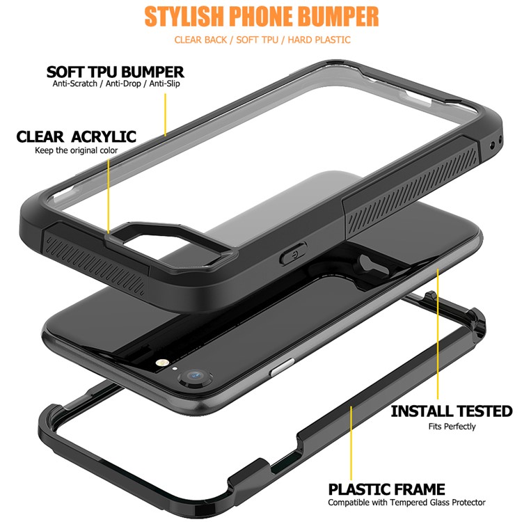 Vivid Color TPU Bumper + PC + Clear Acrylic Back Phone Case for iPhone 8/7/iPhone SE 2 (2020) - Black-2