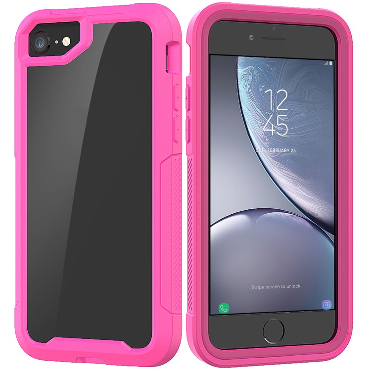 Vivid Color TPU Bumper + PC + Clear Acrylic Back Phone Case for iPhone 8/7/iPhone SE 2 (2020) - Rose-1