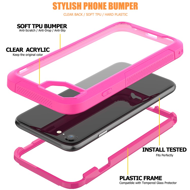 Vivid Color TPU Bumper + PC + Clear Acrylic Back Phone Case for iPhone 8/7/iPhone SE 2 (2020) - Rose-2