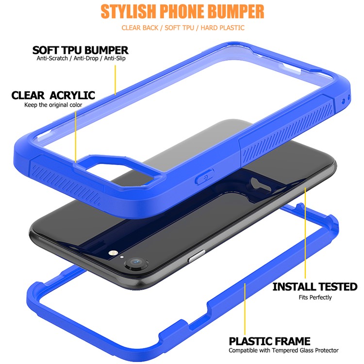 Vivid Color TPU Bumper + PC + Clear Acrylic Back Phone Case for iPhone 8/7/iPhone SE 2 (2020) - Dark Blue-2