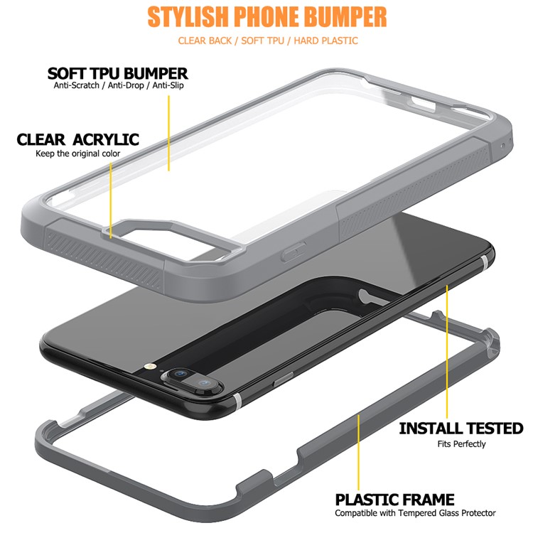 Vivid Color TPU Bumper + PC + Clear Acrylic Back Phone Case Cover for iPhone 7 Plus/8 Plus 5.5 inch - Grey-2