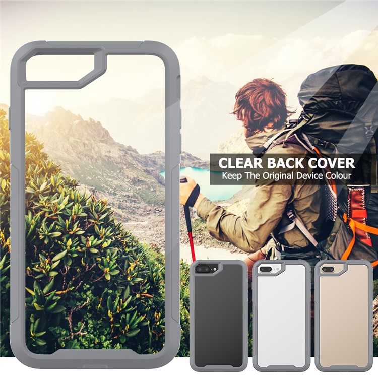 Vivid Color TPU Bumper + PC + Clear Acrylic Back Phone Case Cover for iPhone 7 Plus/8 Plus 5.5 inch - Grey-4
