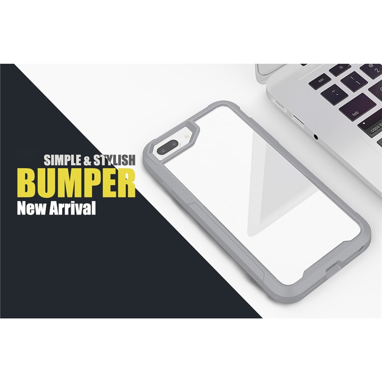Vivid Color TPU Bumper + PC + Clear Acrylic Back Phone Case Cover for iPhone 7 Plus/8 Plus 5.5 inch - Grey-6