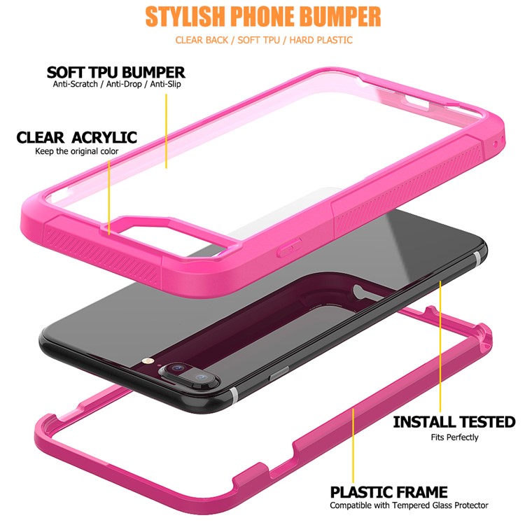 Vivid Color TPU Bumper + PC + Clear Acrylic Back Phone Case Cover for iPhone 7 Plus/8 Plus 5.5 inch - Rose-2