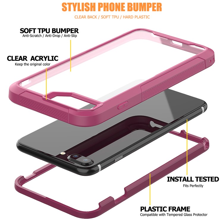 Vivid Color TPU Bumper + PC + Clear Acrylic Back Phone Case Cover for iPhone 7 Plus/8 Plus 5.5 inch - Purple-2