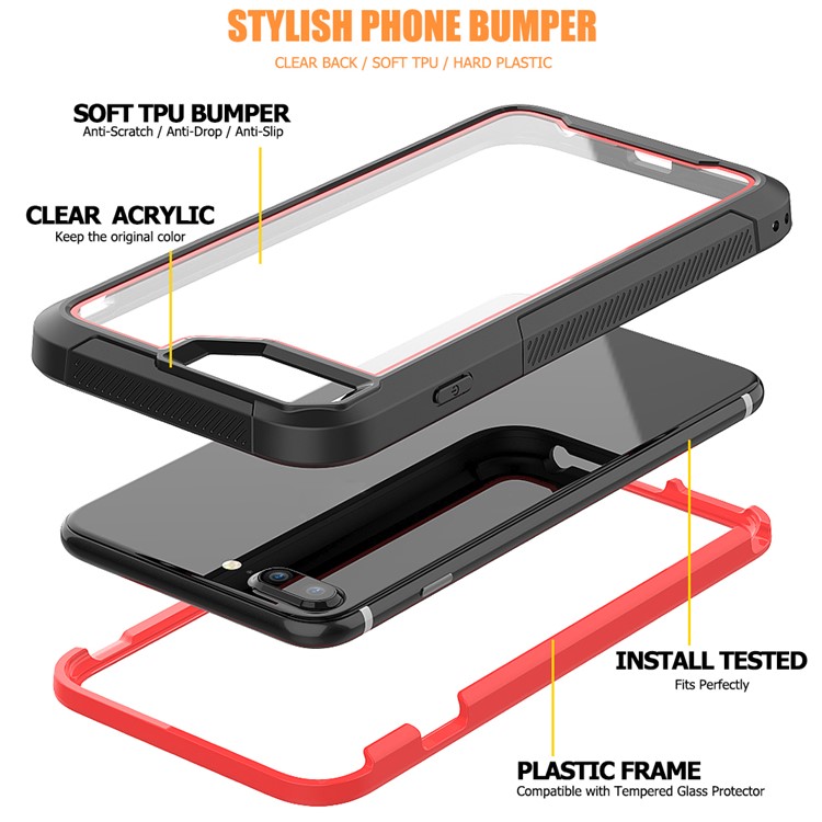 Non-slip TPU Bumper + PC + Acrylic Clear Back Hybrid Case for iPhone 7 Plus/8 Plus 5.5 inch - Red-2