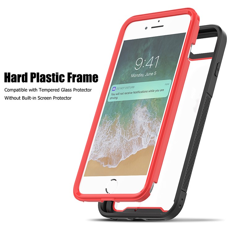 Non-slip TPU Bumper + PC + Acrylic Clear Back Hybrid Case for iPhone 7 Plus/8 Plus 5.5 inch - Red-3