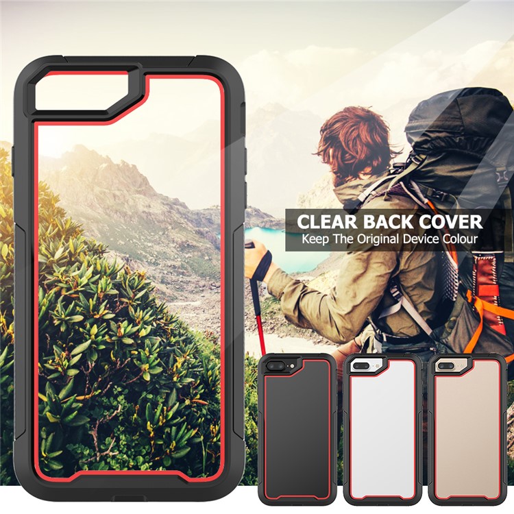 Non-slip TPU Bumper + PC + Acrylic Clear Back Hybrid Case for iPhone 7 Plus/8 Plus 5.5 inch - Red-4