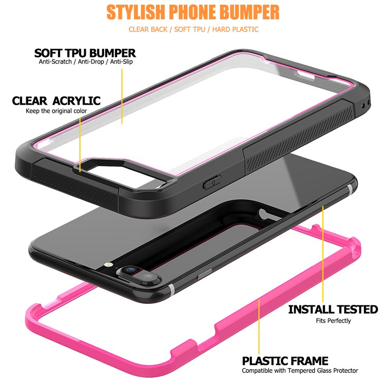 Non-slip TPU Bumper + PC + Acrylic Clear Back Hybrid Case for iPhone 7 Plus/8 Plus 5.5 inch - Rose-2