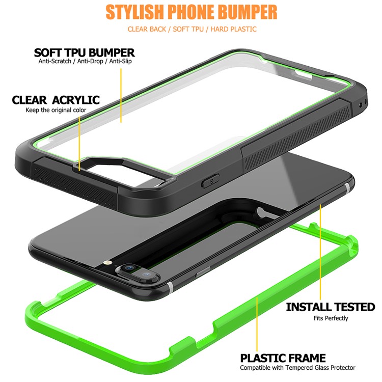 Non-slip TPU Bumper + PC + Acrylic Clear Back Hybrid Case for iPhone 7 Plus/8 Plus 5.5 inch - Light Green-2