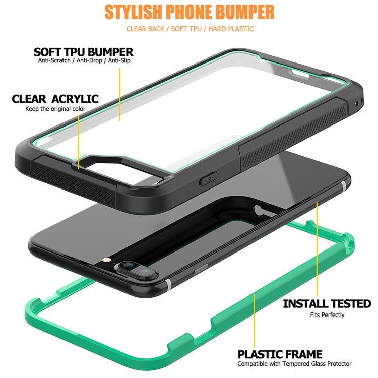 Non-slip TPU Bumper + PC + Acrylic Clear Back Hybrid Case for iPhone 7 Plus/8 Plus 5.5 inch - Dark Green-2