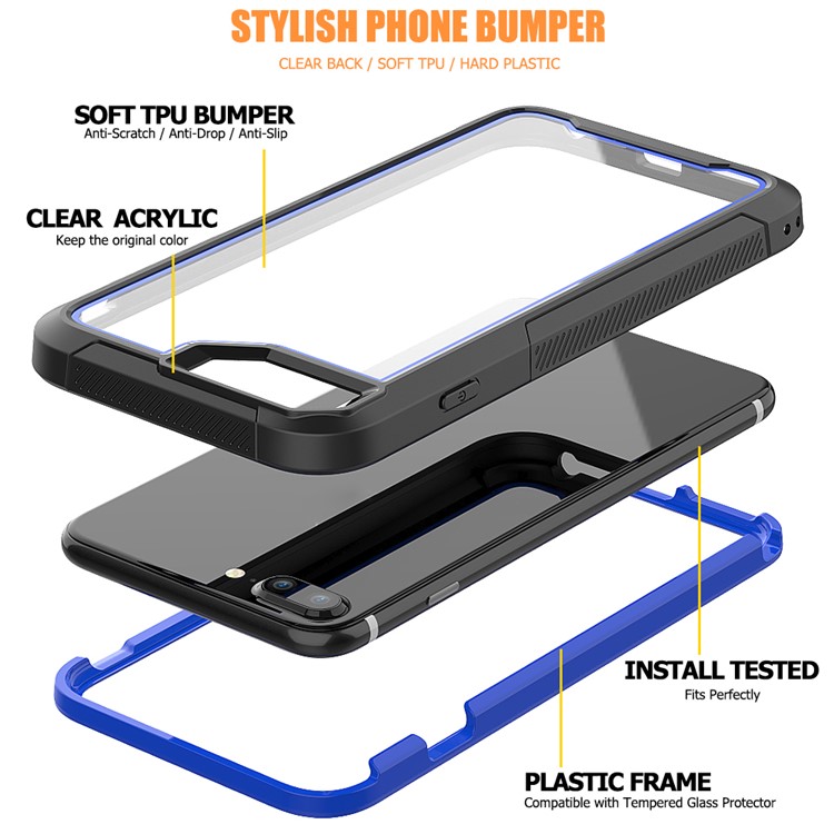 Non-slip TPU Bumper + PC + Acrylic Clear Back Hybrid Case for iPhone 7 Plus/8 Plus 5.5 inch - Blue-2