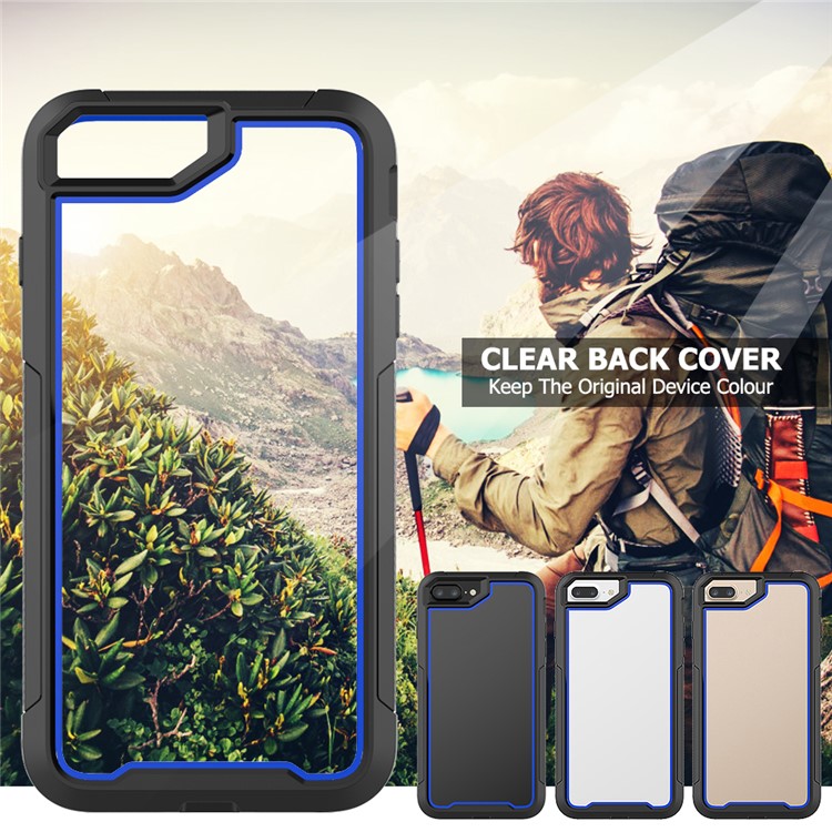 Non-slip TPU Bumper + PC + Acrylic Clear Back Hybrid Case for iPhone 7 Plus/8 Plus 5.5 inch - Blue-4