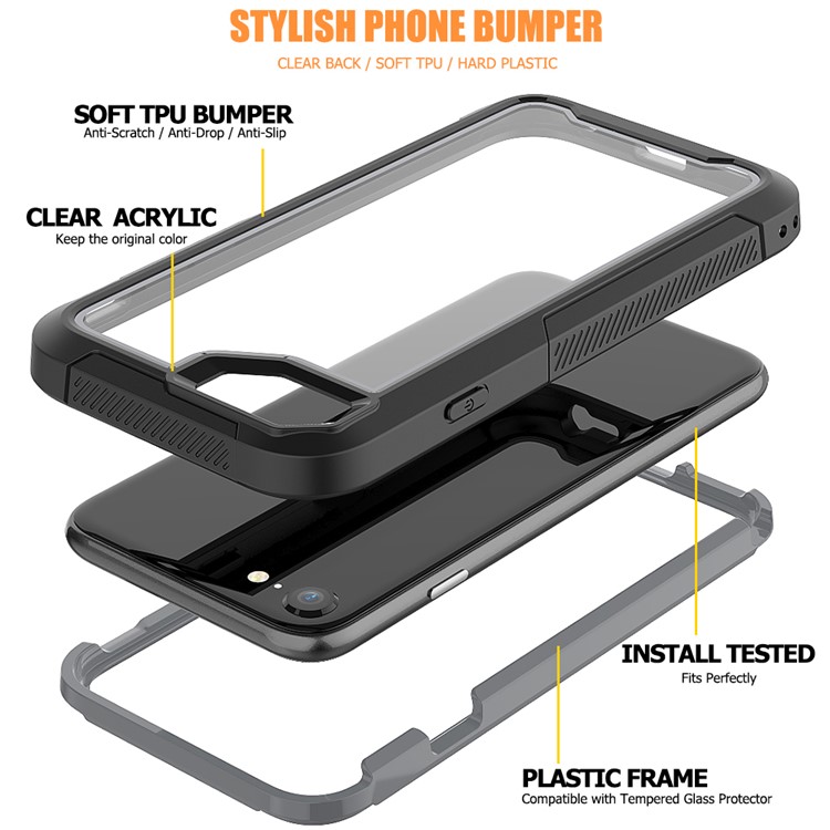 Non-slip TPU Bumper + PC + Acrylic Back Hybrid Case for iPhone 8/7/iPhone SE 2 (2020) - Grey-2