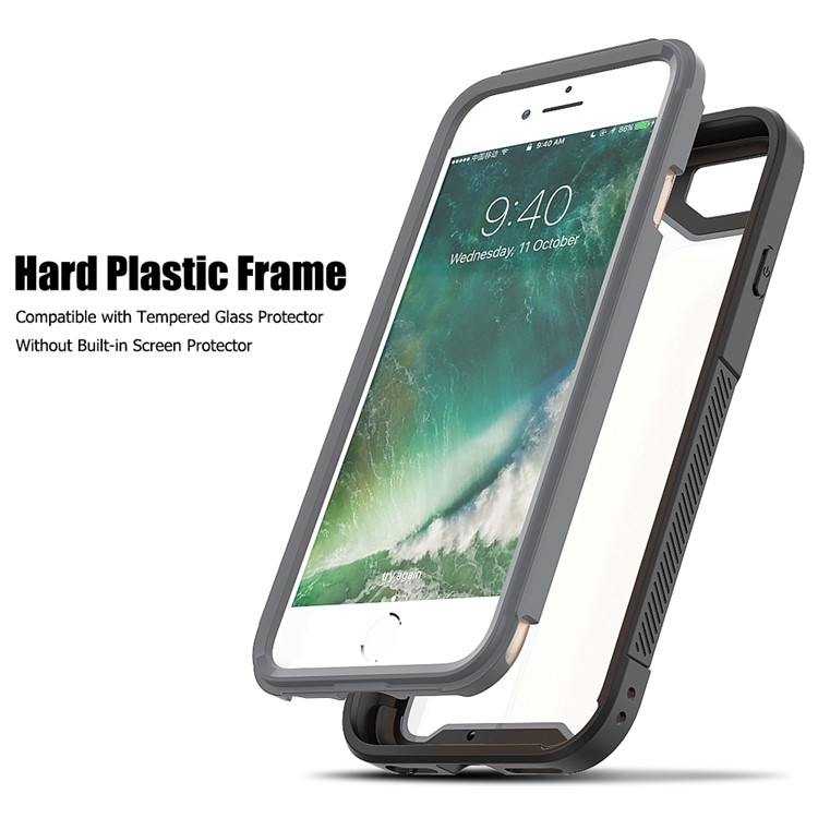 Non-slip TPU Bumper + PC + Acrylic Back Hybrid Case for iPhone 8/7/iPhone SE 2 (2020) - Grey-3