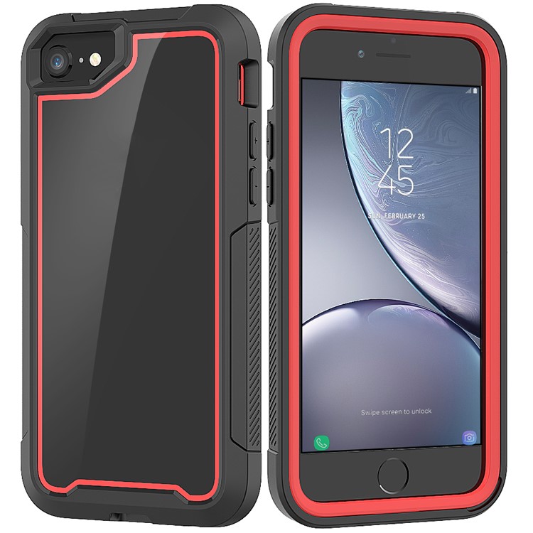 Non-slip TPU Bumper + PC + Acrylic Back Hybrid Case for iPhone 8/7/iPhone SE 2 (2020) - Red-1