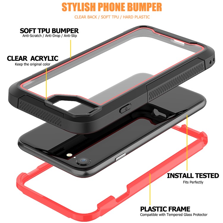 Non-slip TPU Bumper + PC + Acrylic Back Hybrid Case for iPhone 8/7/iPhone SE 2 (2020) - Red-2