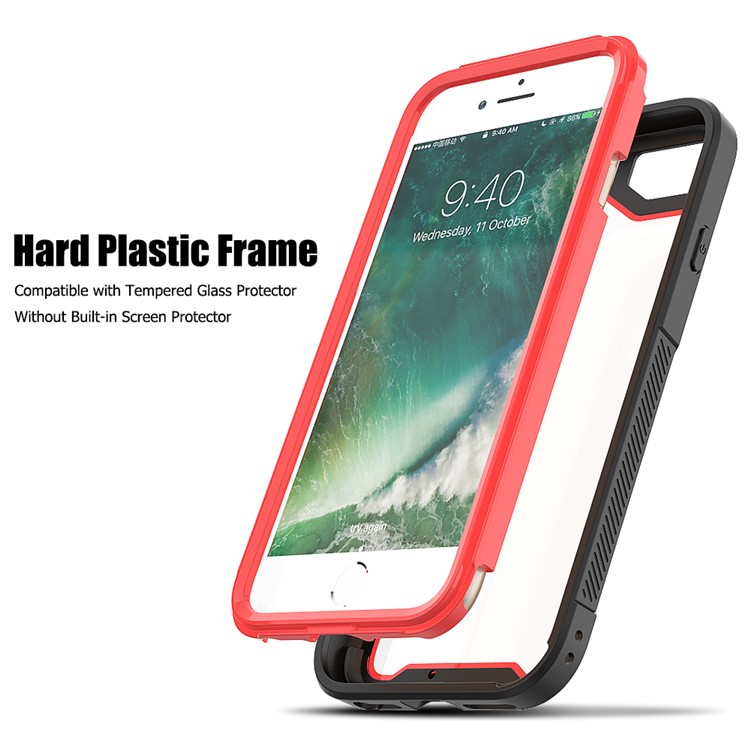 Non-slip TPU Bumper + PC + Acrylic Back Hybrid Case for iPhone 8/7/iPhone SE 2 (2020) - Red-3