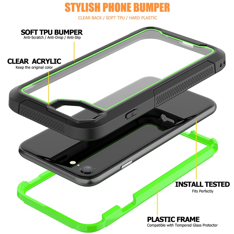 Non-slip TPU Bumper + PC + Acrylic Back Hybrid Case for iPhone 8/7/iPhone SE 2 (2020) - Green-2