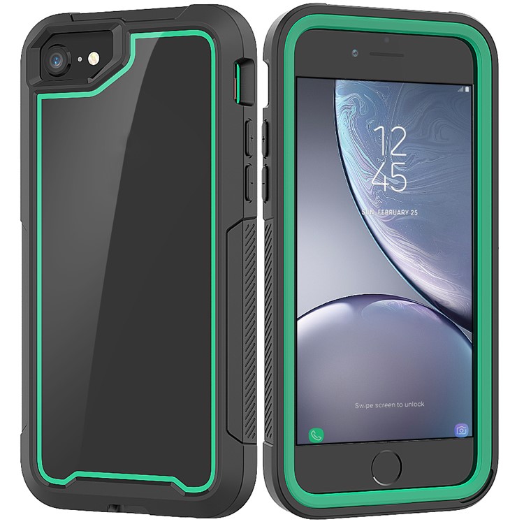Non-slip TPU Bumper + PC + Acrylic Back Hybrid Case for iPhone 8/7/iPhone SE 2 (2020) - Cyan-1