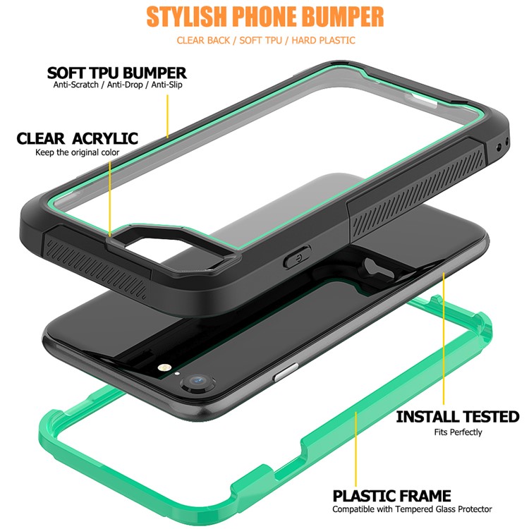 Non-slip TPU Bumper + PC + Acrylic Back Hybrid Case for iPhone 8/7/iPhone SE 2 (2020) - Cyan-2