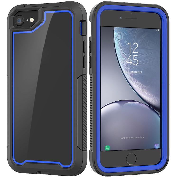 Non-slip TPU Bumper + PC + Acrylic Back Hybrid Case for iPhone 8/7/iPhone SE 2 (2020) - Blue-1
